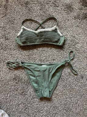 Xhilaration Olive Green Crochet-Trim Tie-Side Bikini